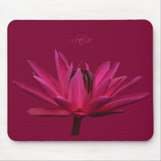 Mousepad Monograma do rato de lírio de água cor-de-rosa