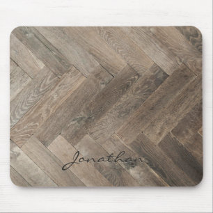 Mousepad Monograma do teste padrão de ziguezague da madeir