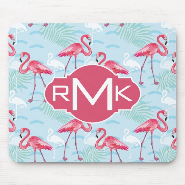 Mousepad Monograma do teste padrão | do flamingo (Frente)