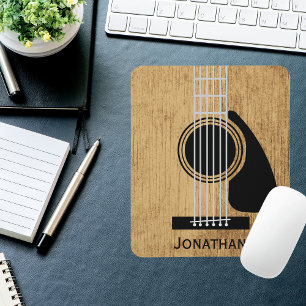 Mousepad Monograma do Violão Acústico de Madeira Envelhecid
