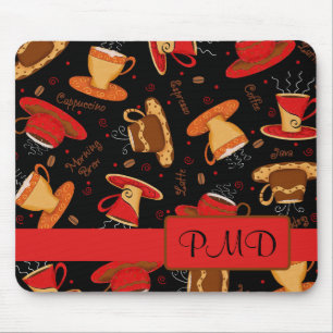 Mousepad Monograma dos copos de café vermelho & preto