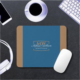 Mousepad Monograma Dourado azul simples