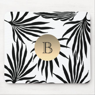 Mousepad Monograma Dourado Branco Negro, Árvore Tropical Pa