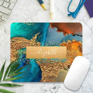 Mousepad Monograma Dourado de cor do mármore laranja