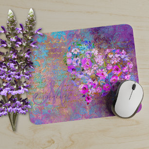 Mousepad Monograma Dourado de Escrita Manual Floral