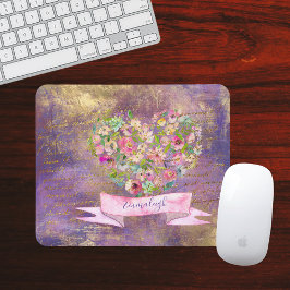 Mousepad Monograma Dourado de Escrita Manual Floral