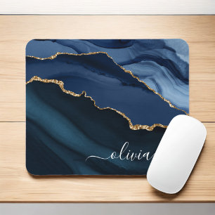 Mousepad Monograma Dourado de Geodo Azul Marinho