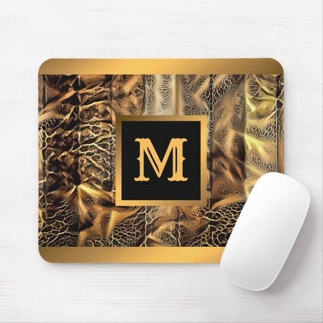 Mousepad Monograma Dourado de Madeira de luxo único (Com mouse)