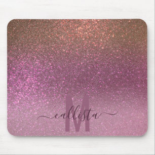 Mousepad Monograma Dourado de Mâmula Roxa Roxo-Brilhante