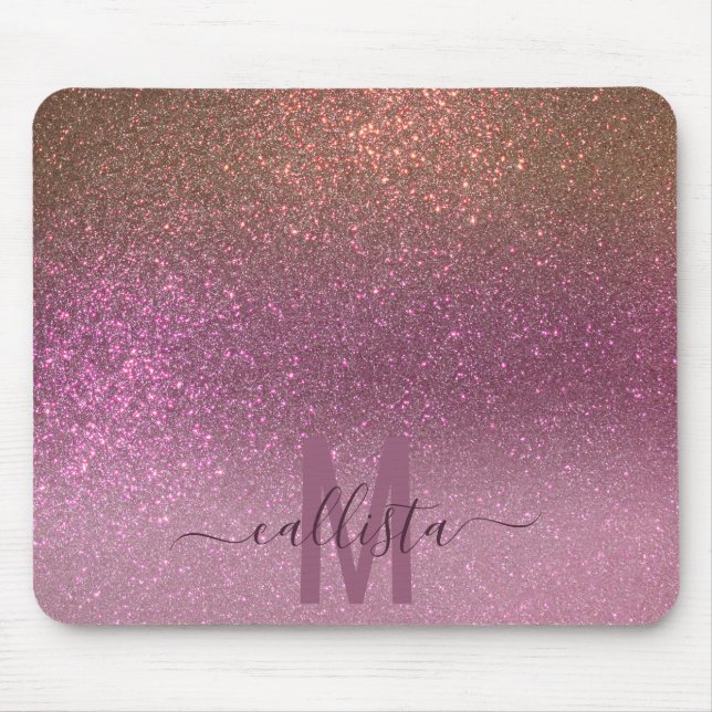 Mousepad Monograma Dourado de Mâmula Roxa Roxo-Brilhante (Frente)
