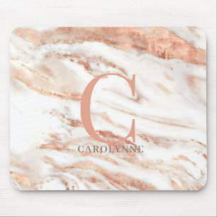 Mousepad Monograma Dourado de Rosa de Cobre Elegante