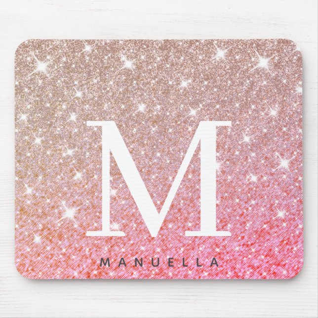 Mousepad Monograma Dourado de Rosa Girly Personalizado (Frente)