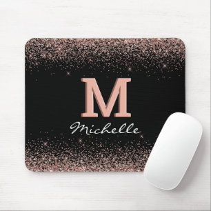 Mousepad Monograma Dourado de Rosa preto