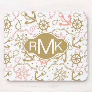 Mousepad Monograma dourado do teste padrão da âncora