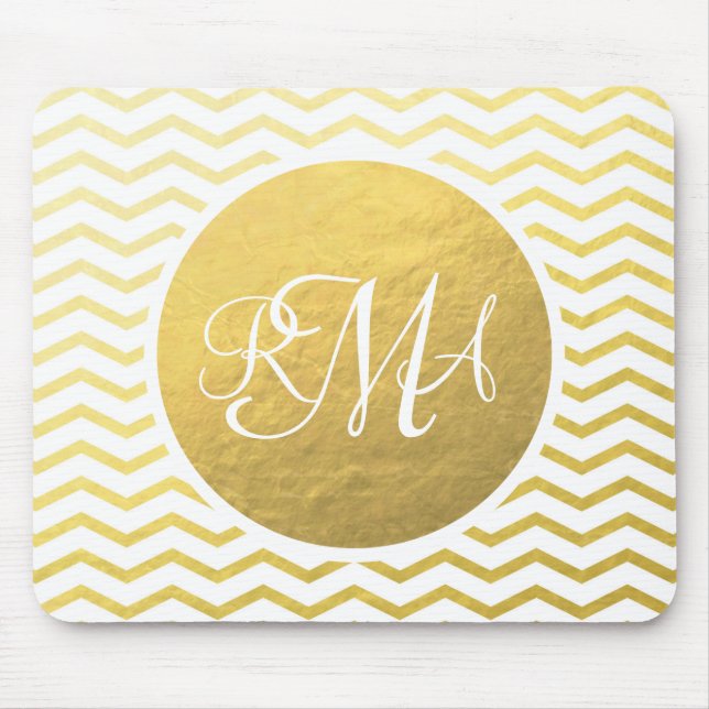 Mousepad Monograma Dourado e Branco Personalizado (Frente)