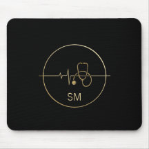 Monograma Dourado Estetoscópio Médico Preto