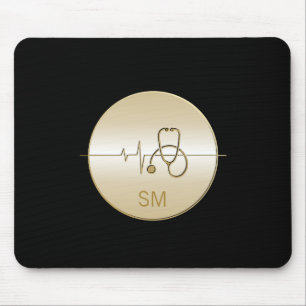 Mousepad Monograma Dourado Estetoscópio Médico Preto