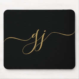 Mousepad Monograma Dourado inicial de script Elegante na mo