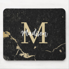 Mousepad Monograma Dourado Mármore Negro Moderno