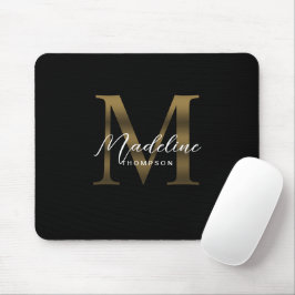 Mousepad Monograma Dourado Metálico Simples de Script Chic