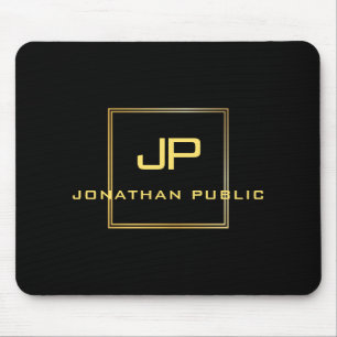 Mousepad Monograma Dourado Personalizado Elegante Modelo pr