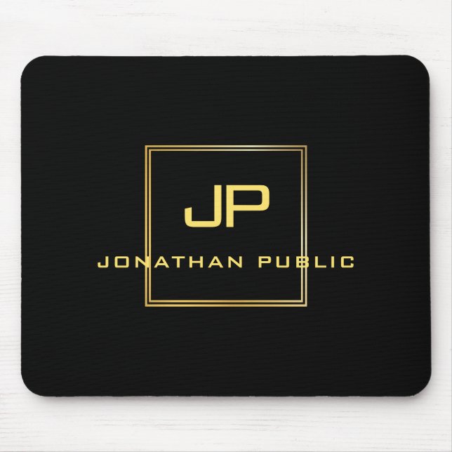Mousepad Monograma Dourado Personalizado Elegante Modelo pr (Frente)