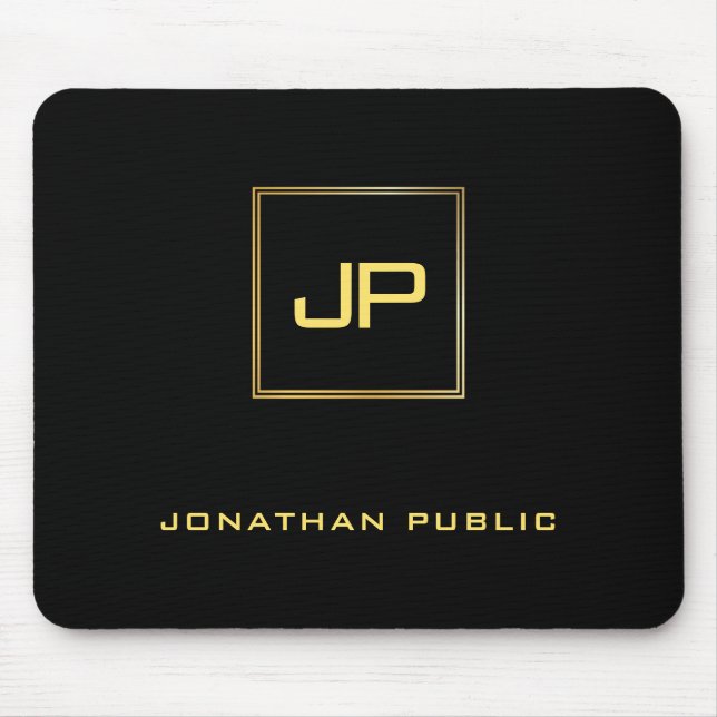 Mousepad Monograma Dourado personalizado Modelo preto (Frente)