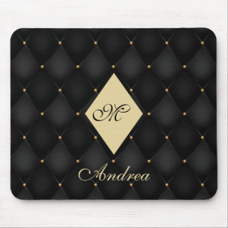 Mousepad Monograma Dourado preto elegante tufado