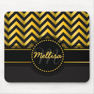 Mousepad Monograma Dourado preto feminino do teste padrão
