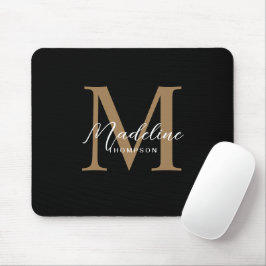 Mousepad Monograma Dourado Preto Mínimo Moderno