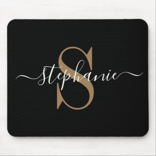 Mousepad Monograma Dourado Preto Moderno