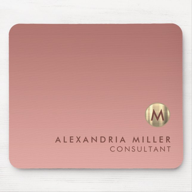 Mousepad Monograma Dourado Rosa Rosa Elegante (Frente)