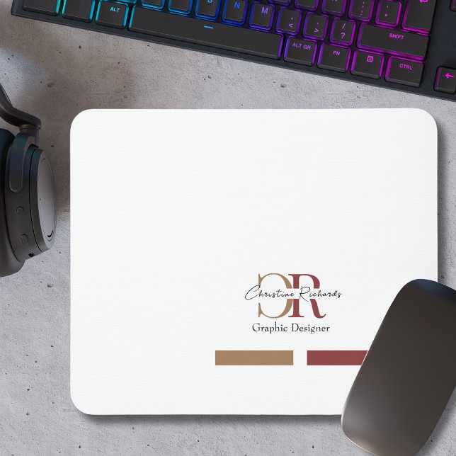 Mousepad Monograma Dourado Simples Moderno da Borgonha (Criador carregado)