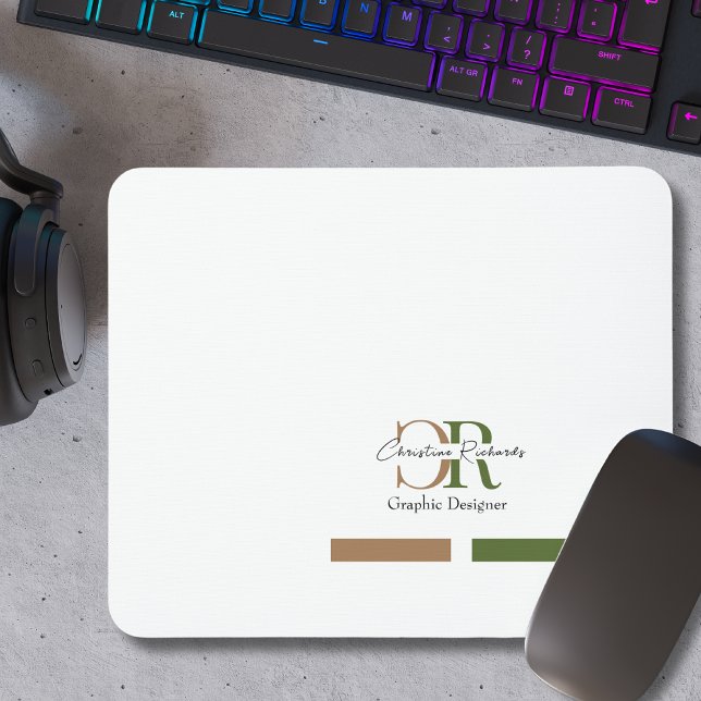 Mousepad Monograma Dourado Verde Azeitona Moderno Simples (Criador carregado)