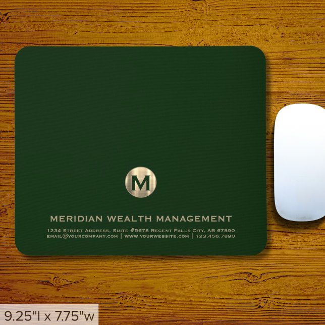 Mousepad Monograma Dourado Verde Escuro Personalizado (Criador carregado)