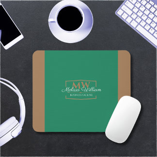 Mousepad Monograma Dourado Verde Simples