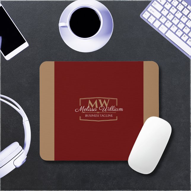 Mousepad Monograma Dourado vermelho simples (Criador carregado)
