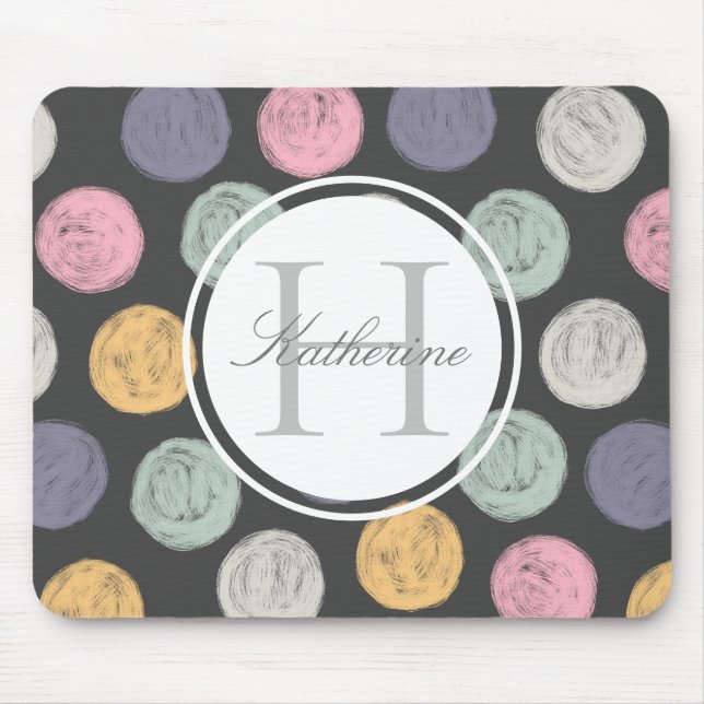 Mousepad monograma duplo colorido de bolinhas pastel artíst (Frente)