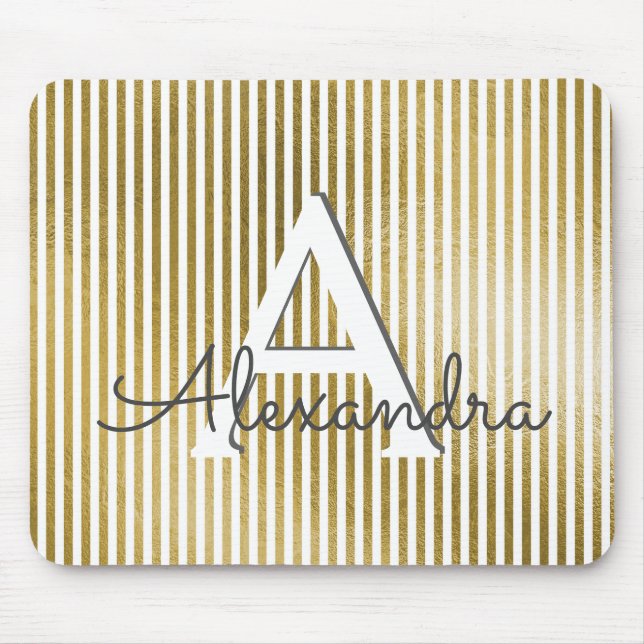 Mousepad Monograma e inicial com folha branca e dourada (Frente)