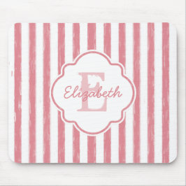 Mousepad Monograma e Nome bonito Pintado de Stripes Rosa Pi