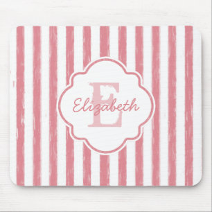 Mousepad Monograma e Nome bonito Pintado de Stripes Rosa Pi