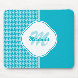 Mousepad Monograma e Nome da Modern Turquoise Houndstooth