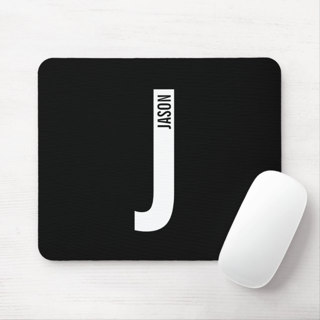 Mousepad Monograma e Nome de Negrito Personalizado Moderno (Com mouse)