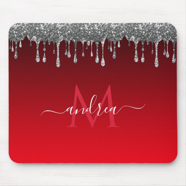 Mousepad Monograma e Nome do Gradiente Vermelho Glitter Sil (Frente)