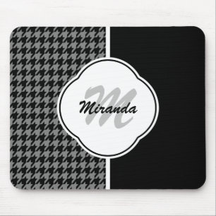 Mousepad Monograma e nome do Moderno Black White Houndstoot