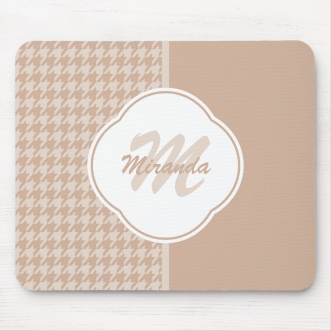 Mousepad Monograma e nome do pré-ppy Beige e Tan Houndstoot (Frente)