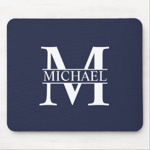 Mousepad Monograma e Nome Personalizados Azul-marinho