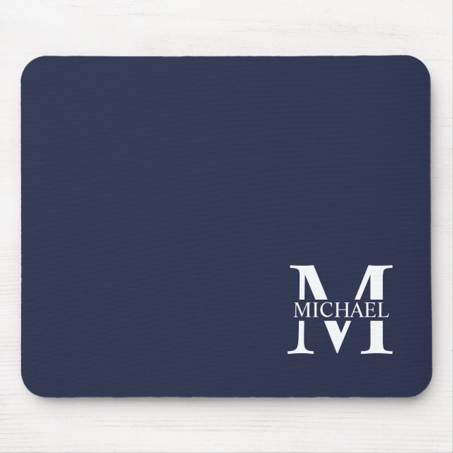 Mousepad Monograma e Nome Personalizados Azul-marinho (Frente)