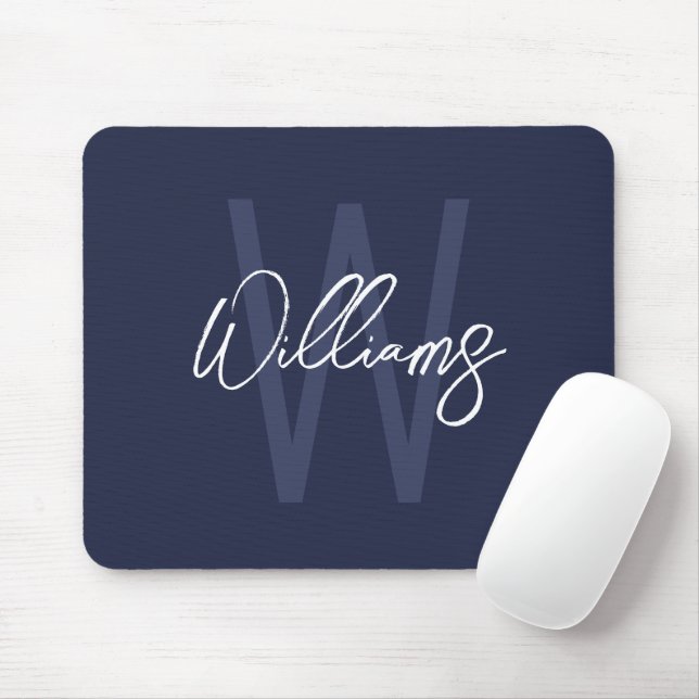 Mousepad Monograma e Nome Personalizados de Script Azul do  (Com mouse)