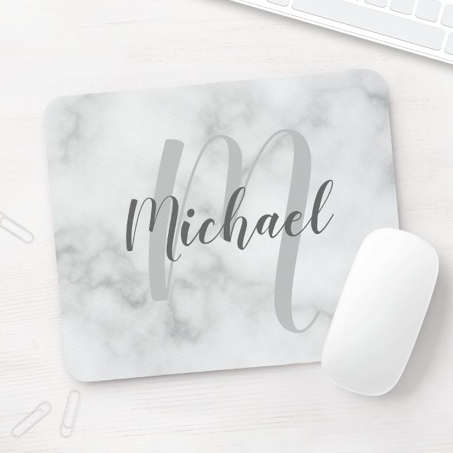 Mousepad Monograma e Nome Personalizados do Marble Branco (Criador carregado)